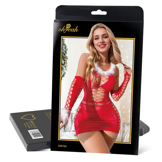 Red Sexy Christmas Fluffy Bodystocking