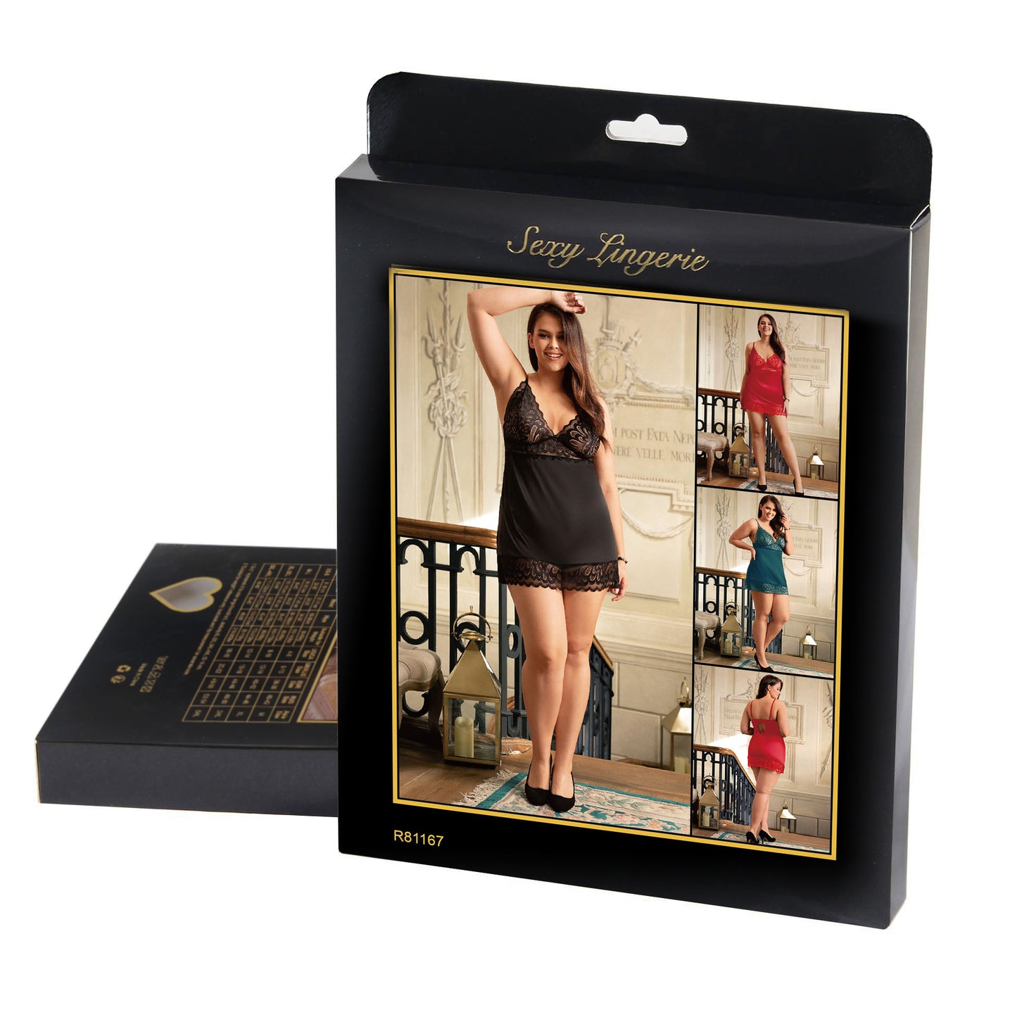 Red Lace Floral Back Closure with Hook and Eye Sexy Babydoll