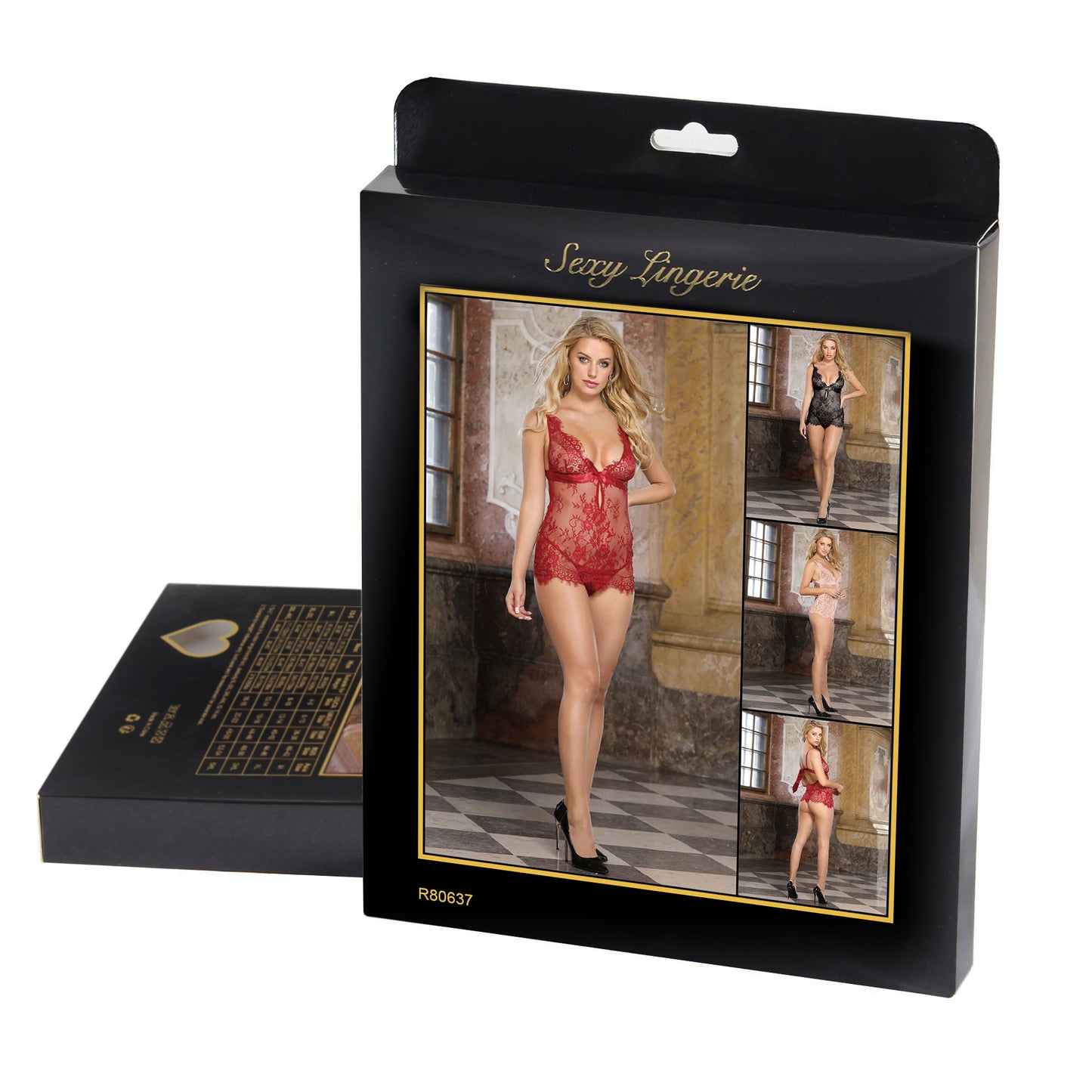 Red Eyelash Lace Sexy Babydoll With Thong