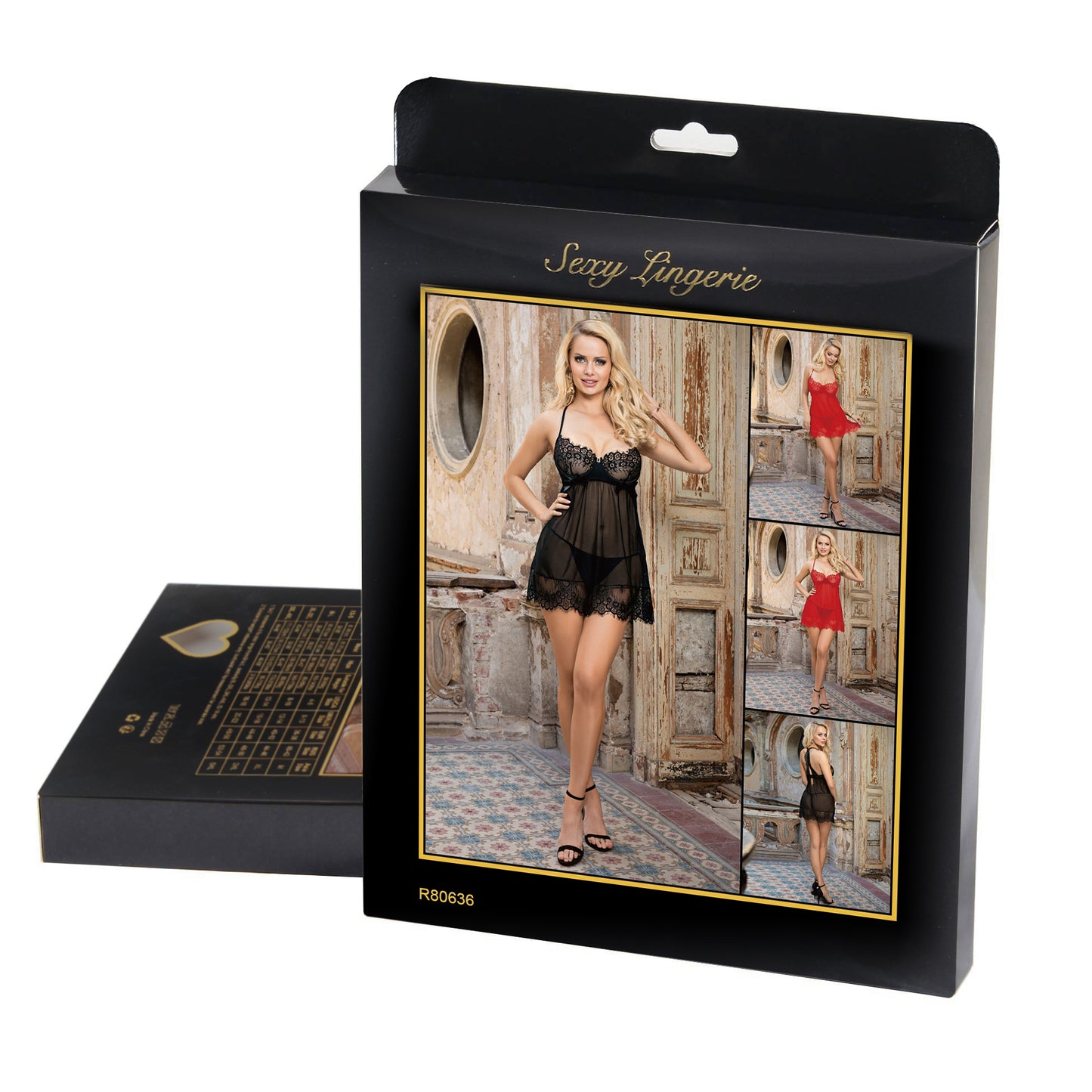 Sexy Black Sheer Floral Eyelash Trim Lace Babydoll Set With Underwire