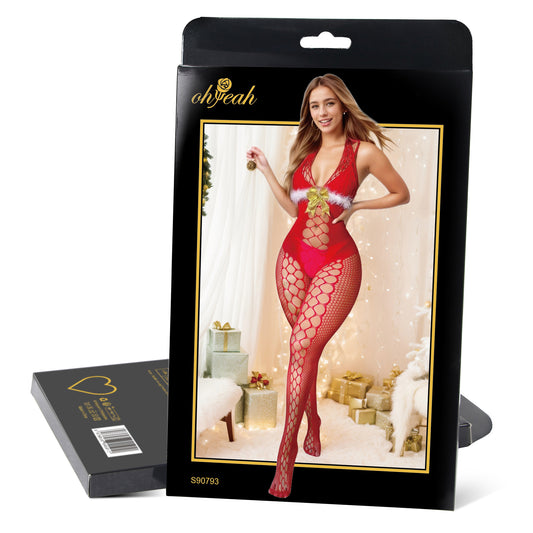 Red Sexy Christmas Fluffy Bodystocking
