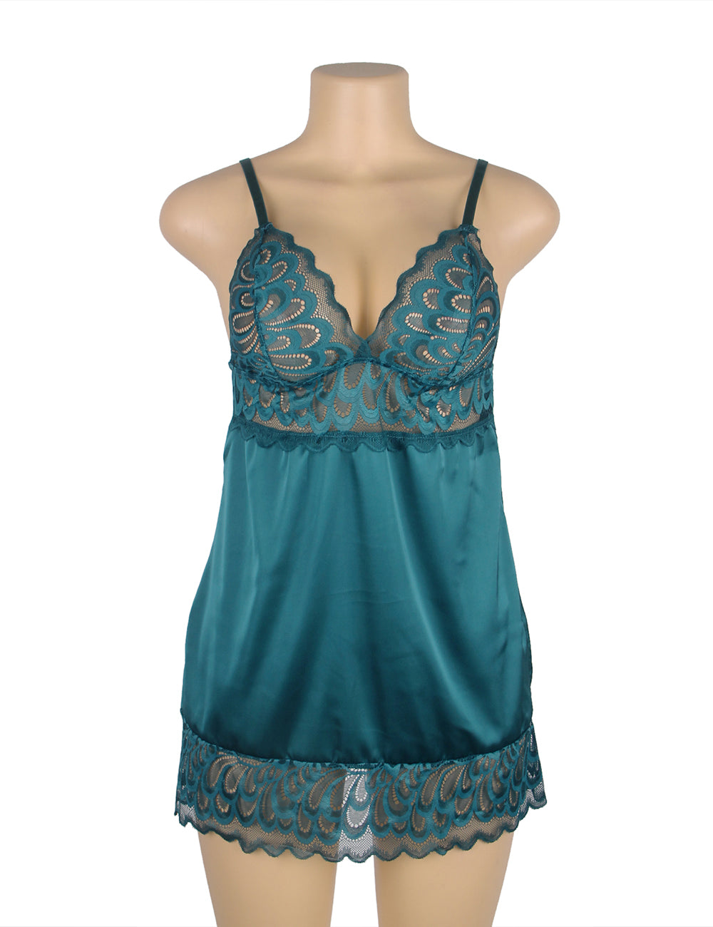 Green Lace Floral Back Closure with Hook and Eye Sexy Babydoll