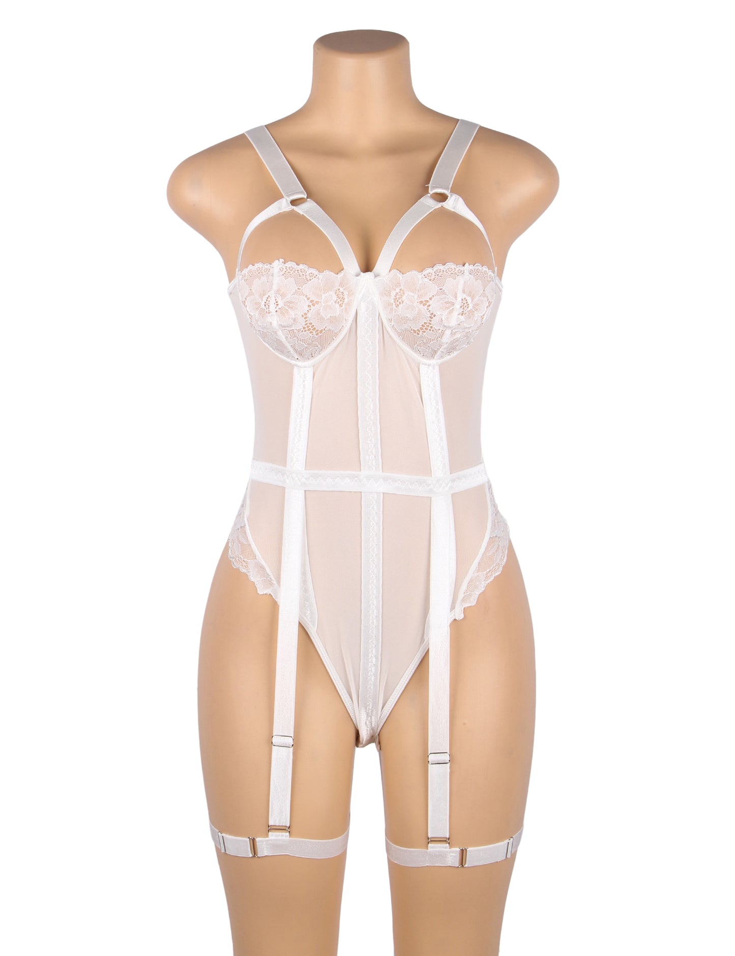 White Sexy Slim Lace Garter Leg Ring Teddy