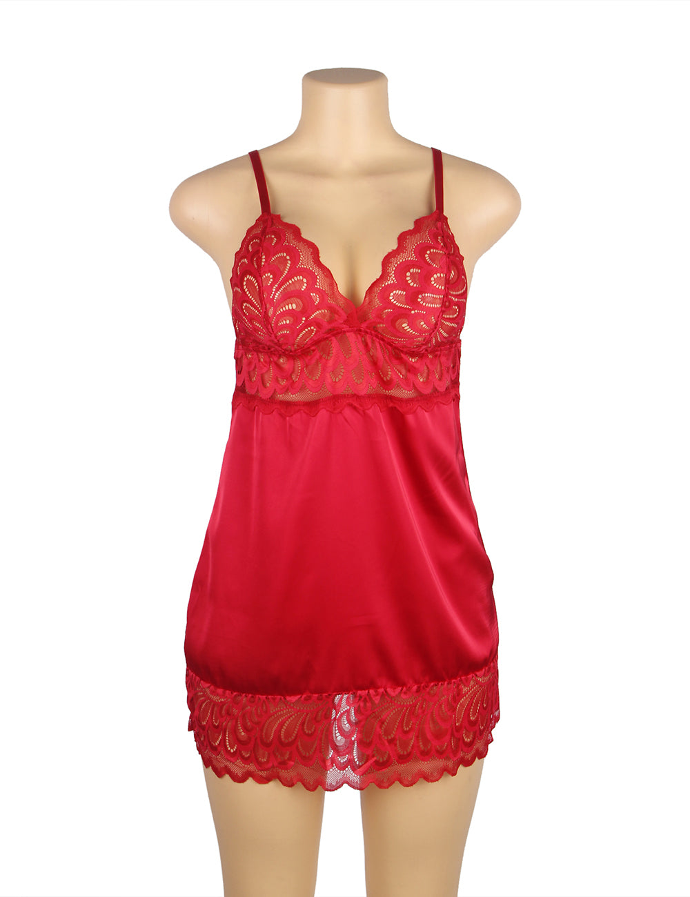 Red Lace Floral Back Closure with Hook and Eye Sexy Babydoll