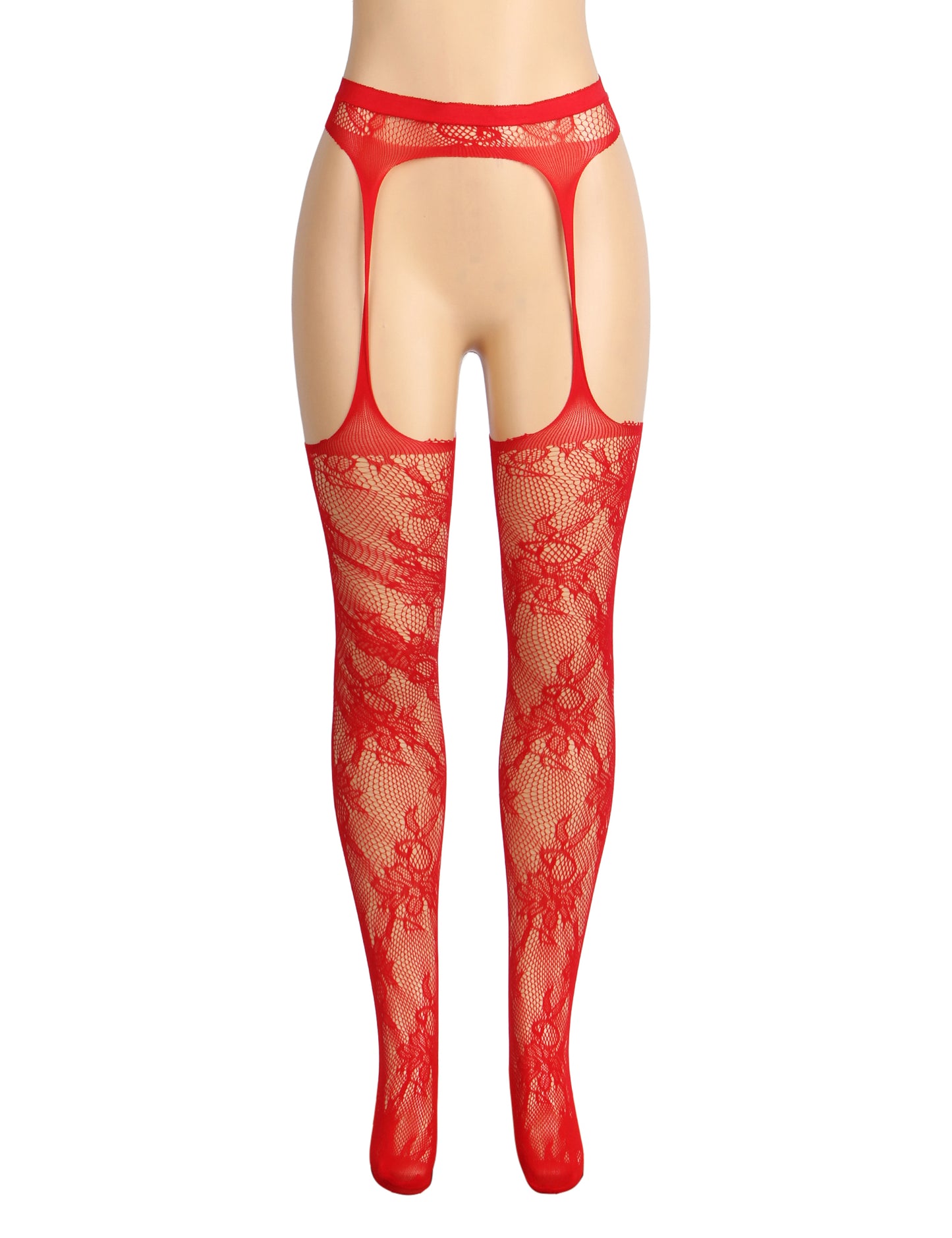 Red Sexy Floral Fishnet Pantyhose Tights