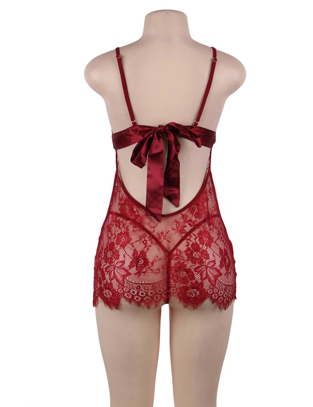 Red Eyelash Lace Sexy Babydoll With Thong