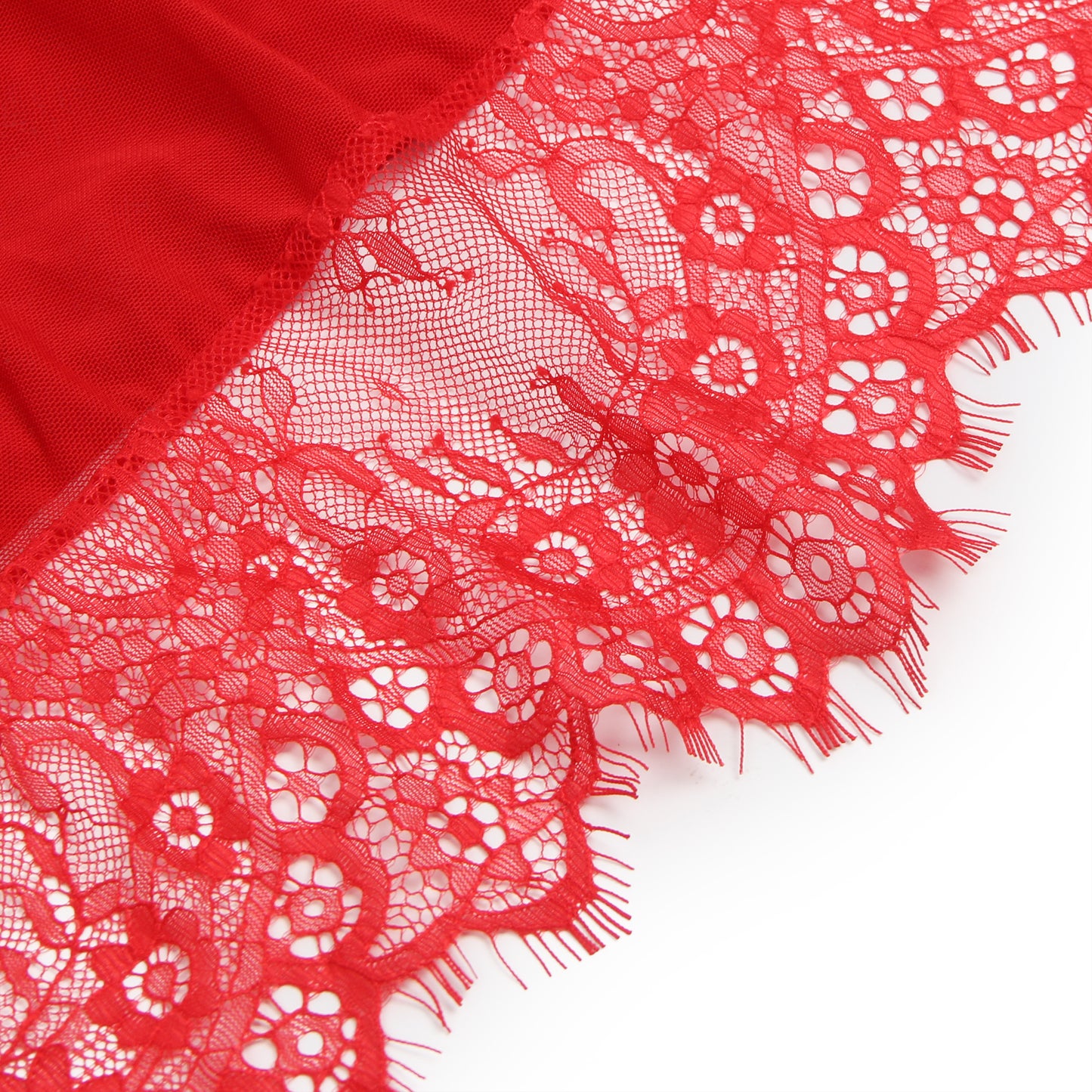 Red Sexy Eyelash Lace Mesh Cross Straps Push Up Nightdress