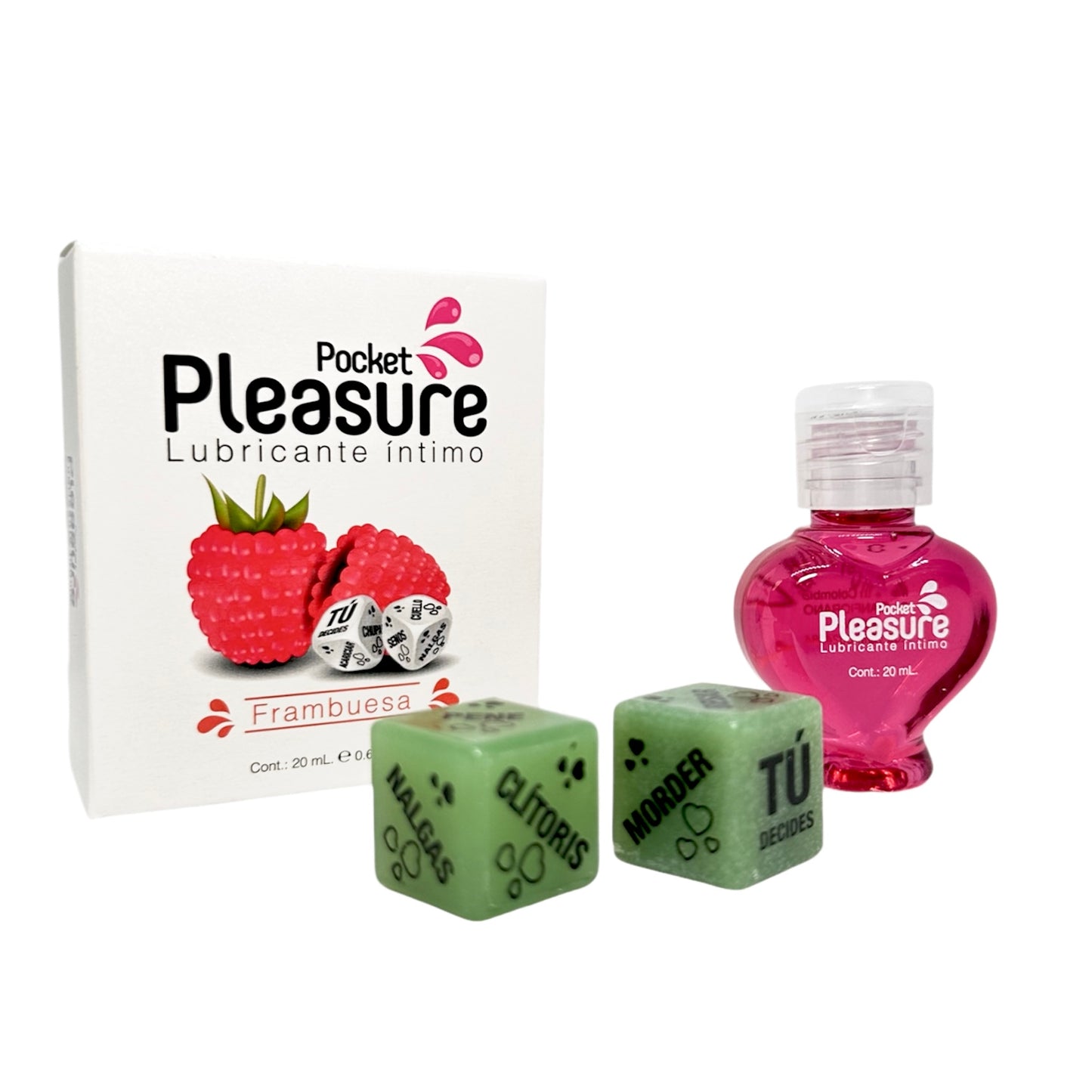 Pocket Pleasure Intimate Lubricant With Glow In Dark Dice - Raspberry