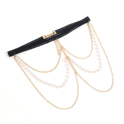 Gold Sexy Pearl Chain Leg Ring