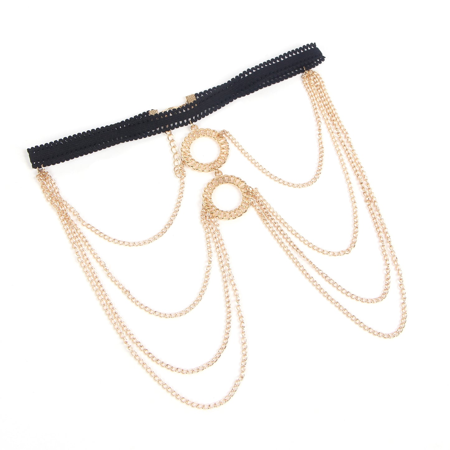 Gold Sexy Four Layers Double Circles Chain Leg Ring