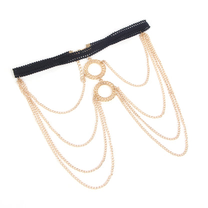 Gold Sexy Four Layers Double Circles Chain Leg Ring