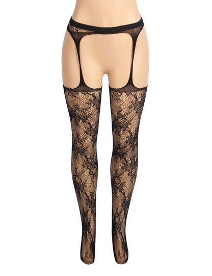 Black Sexy Floral Fishnet Pantyhose Tights