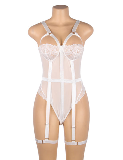 White Sexy Slim Lace Garter Leg Ring Teddy