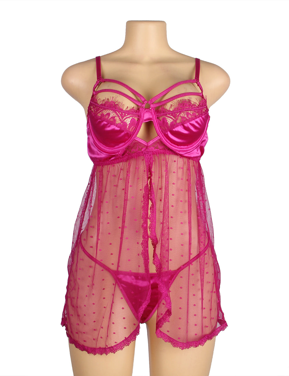 Purple Open Front Dot Patterns Comfortable Mesh Babydoll