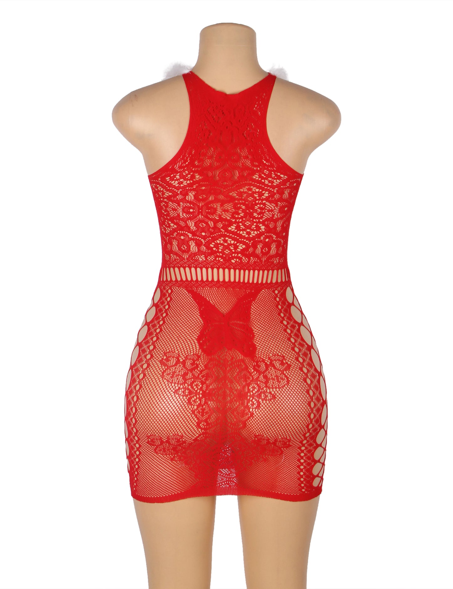 Red Sexy Christmas Fluffy Bodystocking
