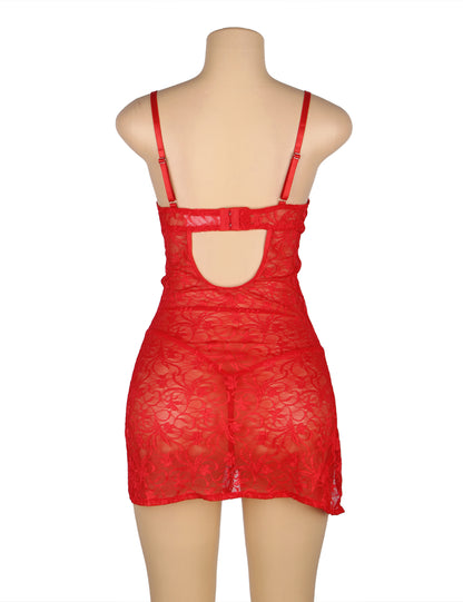 Red Lace With Underwire Adjustable Straps Babydoll