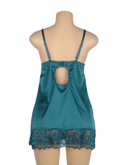Green Lace Floral Back Closure with Hook and Eye Sexy Babydoll