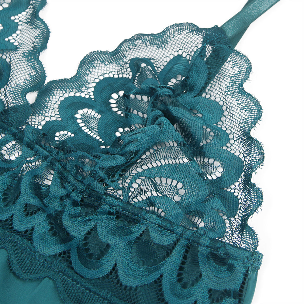 Green Lace Floral Back Closure with Hook and Eye Sexy Babydoll